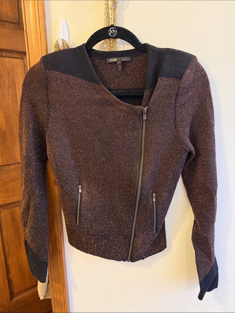 Maje Moto Sweater Knit Jacket with Asymmetric Zip